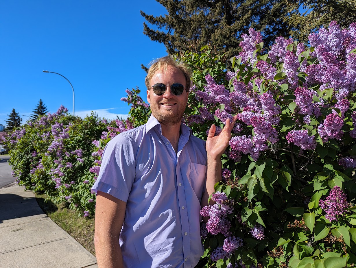 Tony pruning a lilac in Calgary